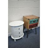 A TWO DRAWER SUITCASE STYLE UNIT, on hairpin legs, width 48cm x depth 40cm x height 79cm, along with
