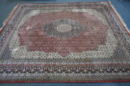 A LARGE 20TH CENTURY BIDJAR WOOL RUG, with red, cream and blue field, central medallion, and multi