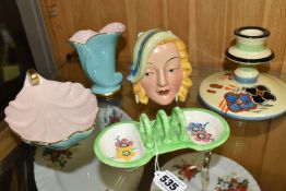A GROUP OF EARLY TO MID - CENTURY CERAMICS, comprising a c1935 Beswick wall plaque 'Lady with