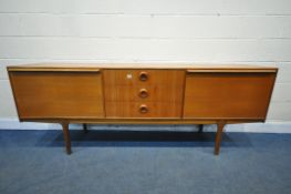 A MID CENTURY TOM ROBERTSON FOR MCINTOSH TEAK SIDEBOARD, with two fall front cupboard doors, the