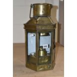 AN EARLY 20TH CENTURY BRASS SHIP'S CABIN LANTERN BY ELI. GRIFFITHS & SONS BIRMINGHAM 1912,