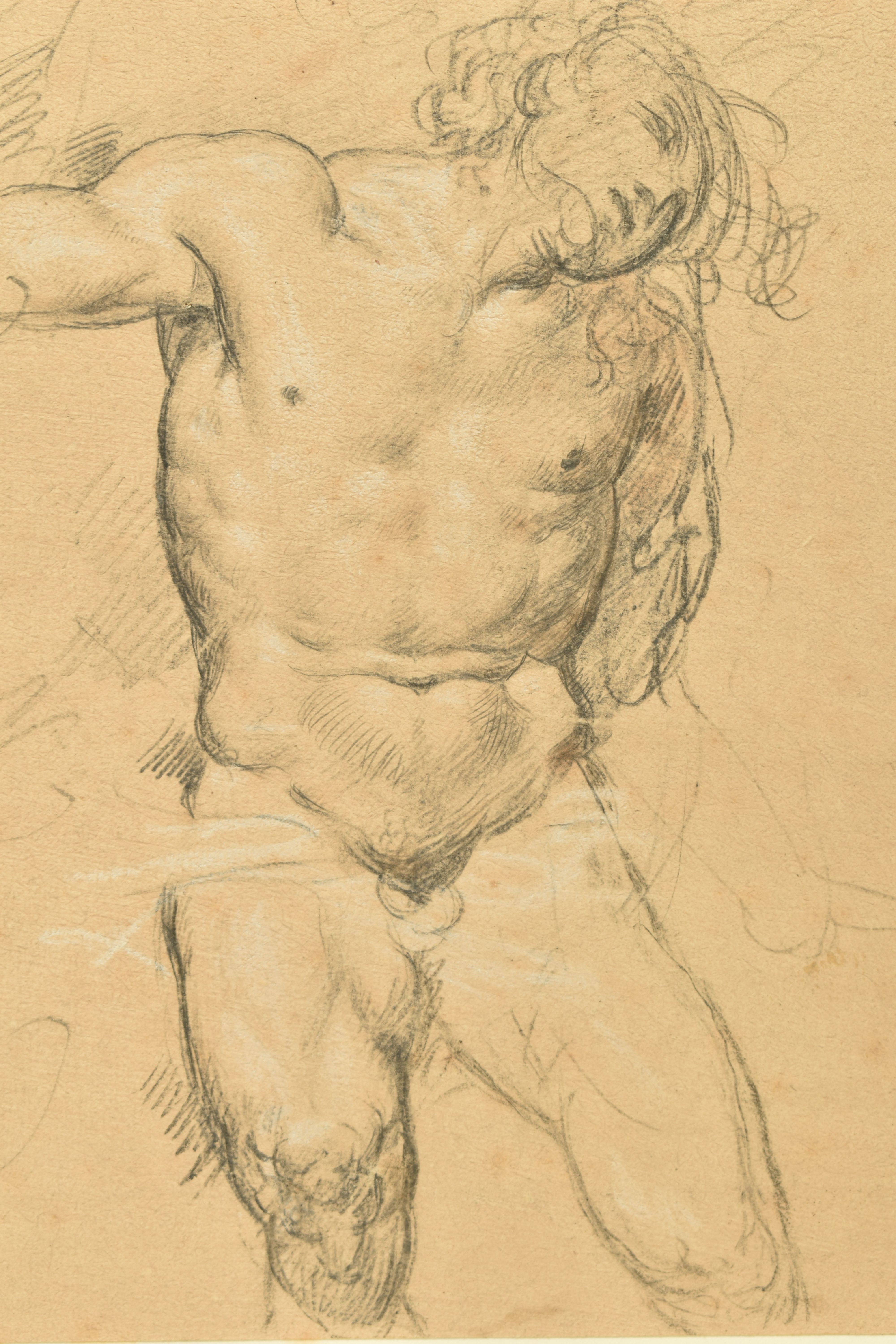 CIRCLE OF ROBERT SURTEES ( 1737-1802) A NUDE MALE FIGURE STUDY, the male is seated and is holding - Image 10 of 12