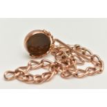AN EARLY 20TH CENTURY, 9CT ROSE GOLD SWIVEL FOB AND ALBERT CHAIN, swivel circular fob set with