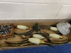 ONE BOX OF MID-CENTURY WALL LIGHT FITTINGS, to include a quantity of electrical valves, a set of one
