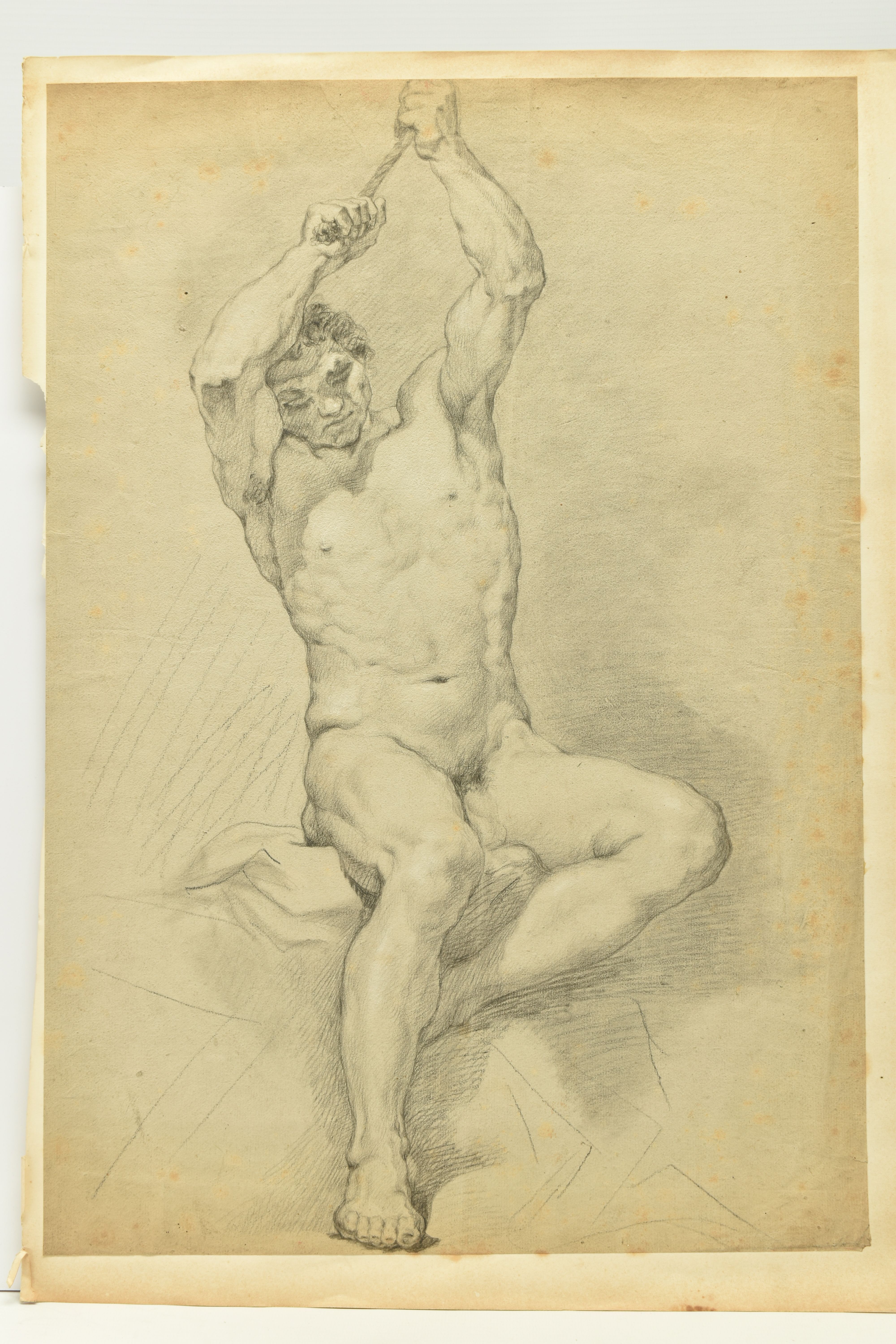 CIRCLE OF ROBERT SURTEES ( 1737-1802) A NUDE MALE FIGURE STUDY, the male is seated and is holding - Image 2 of 12