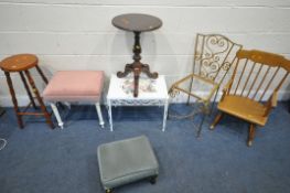 A SELECTION OF OCCASIONAL FURNITURE, to include a metal framed occasional table, a beech rocking