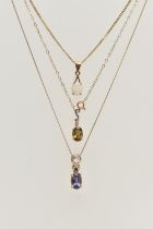 THREE GEM SET PENDANTS, to include an opal pendant prong set in yellow gold, suspended from a fine
