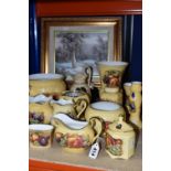 A COLLECTION OF AYNSLEY 'ORCHARD GOLD' PATTERN GIFTWARE, comprising a preserve pot, ginger jar,