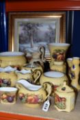 A COLLECTION OF AYNSLEY 'ORCHARD GOLD' PATTERN GIFTWARE, comprising a preserve pot, ginger jar,