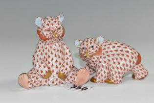 TWO HUNGARIAN HEREND PORCELAIN BEARS, comprising a seated bear and a strolling bear, length 10cm,