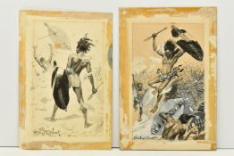 STANLEY L. WOOD (1860-1928) TWO ILLUSTRATIONS DEPICTING ZULU WARRIORS, the first depicting a leaping