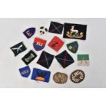 A SELECTION OF WWII ERA BRITISH ARMY UNIFORM INSIGNIA, this lot includes Gurka's armoured corps,