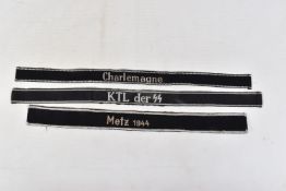 THREE GERMAN UNIFORM CUFF TITLES, these include a Metz 1944, Charlemagne and a KTL DER SS, the