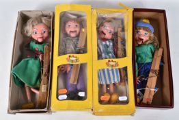 FOUR BOXED PELHAM SM GIRL AND BOY PUPPETS, three girls and one boy, all in different outfits, all