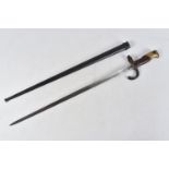 A FRENCH GRAS BAYONET WITH MATCHING SCABBARD, the top of the blade has clear foundry marks and the