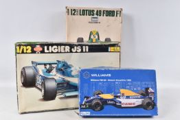 THREE BOXED UNBUILT RACECAR KITS, TO INCLUDE A FUJIMI Williams FW14B Monaco Grand Prix 1992, 1:20