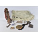A GOOD SELECTION OF MIXED MILITARIA, including a bed plate, bugle and other items, this lot also