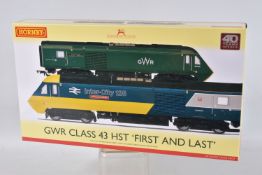 A BOXED HORNBY OO GAUGE MODEL TRAIN PACK, GWR class 43 HST 'First and Last', power car no. 43002 and