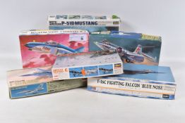 SIX BOXED UNBUILT HASEGAWA MODEL AIRCRAFT KITS, to include a F-4E Phantom II '5000th Phantom', 1: