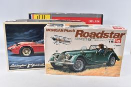THREE BOXED UNBUILT MODEL CARS KITS 1:16 SCALE, to include a Morgan Plus 8 Roadstar Auto Salon