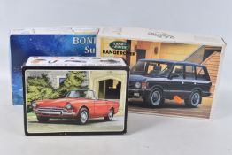 THREE BOXED UNBUILT MODEL CAR KITS, to include an AMT Sunbeam Tiger V8, 1:25 scale, no AMT998, a