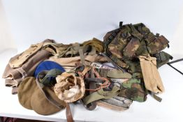 A SELECTION OF BERETS, WEBBING AND BAGS, this lot includes berets with Yorkshire and three others,
