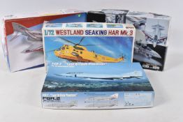 FOUR BOXED UNBUILT FUJIMI MODEL AIRCRAFT KITS, to include a Westland SeaKing Har Mk.3, 1:72 scale,