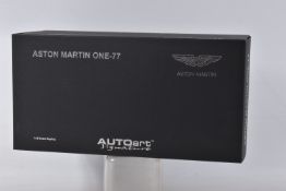 A BOXED AUTOART MODELS ASTON MARTIN ONE-77 MODEL VEHICLE SCALE 1:18, numbered 70242, painted black