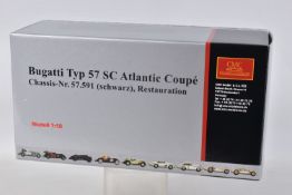 A BOXED CMC 1:18 TYP 57 SC ATLANTIC COUPÉ MODEL VEHICLE, numbered M-085, in black and appears in new
