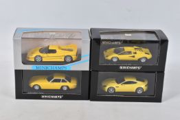 FOUR BOXED MODEL MINICHAMPS COLLECTORS CARS, all 1:43 scale, to include an Aston Martin V8 Vantage