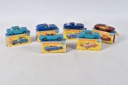SIX BOXED MATCHBOX 1-75 SERIES SUPERFAST MODELS, Lotus Europa, No.5, in blue, ISO Grifo, No.14,