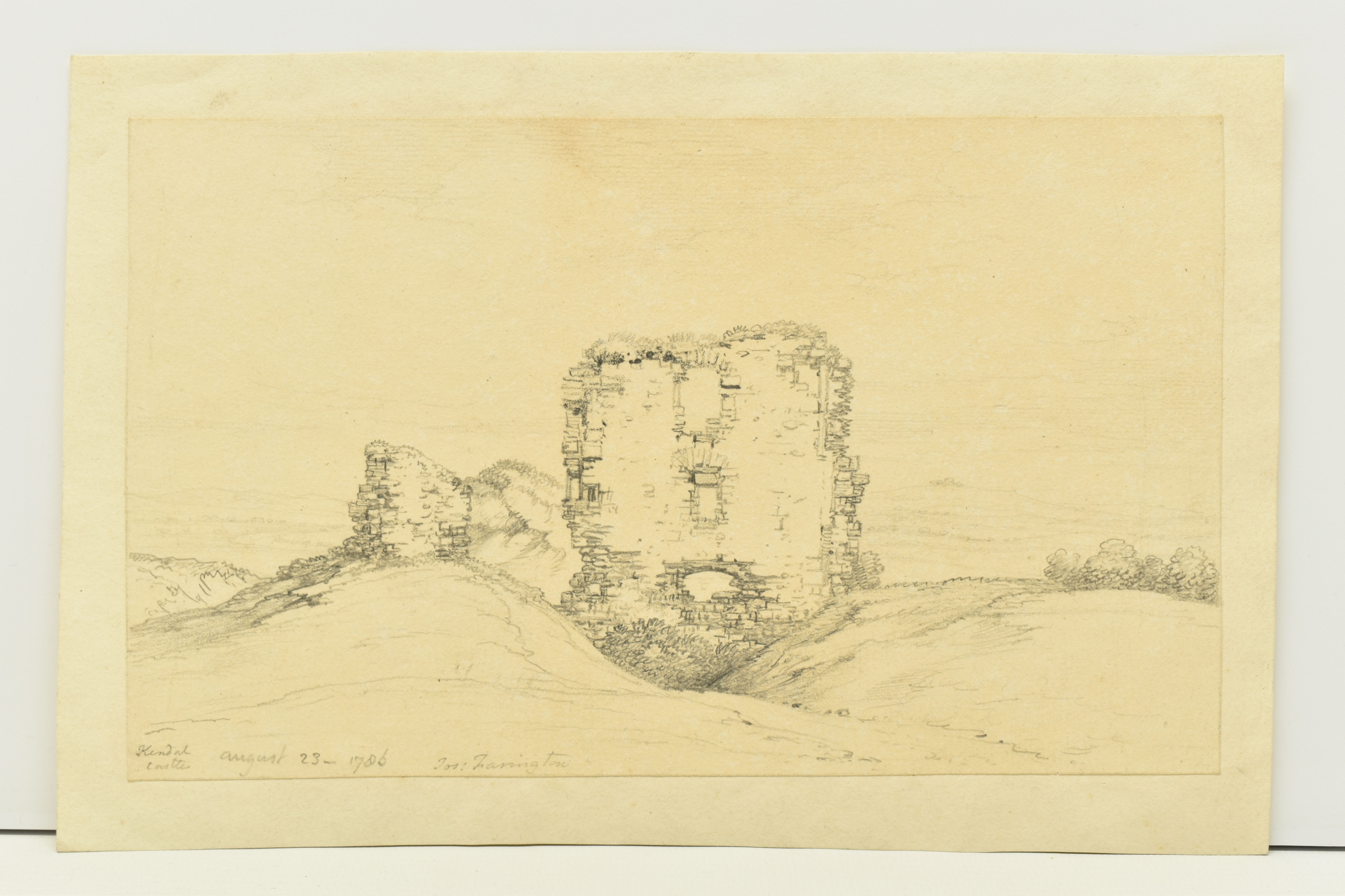 JOSEPH FARINGTON (1742-1821) 'KENDAL CASTLE' a pencil sketch depicting the castle ruins, signed - Image 2 of 16