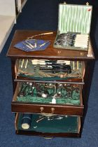 A FIVE DRAW FREE STANDING WOODEN CANTEEN, with assorted cutlery, some non-matching not original
