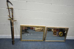 TWO GILT FRAMED BEVELLED EDGE WALL MIRRORS, largest mirror measurements, 84cm x 60cm, along with a