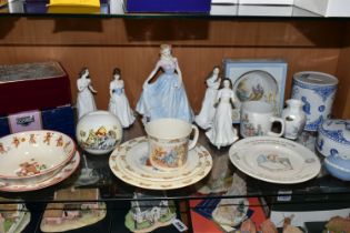 A GROUP OF NAMED CERAMICS AND CHRISTENING SETS, comprising a Mason's 'Teddy Bears' design dish and