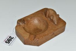 A ROBERT THOMPSON 'MOUSEMAN' STYLE ASHTRAY, hand carved oak ashtray with signature mouse, length