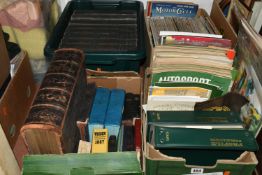 FOUR BOXES OF VINTAGE BOOKS & MAGAZINES to include nine volumes of The War Illustrated Album-De-