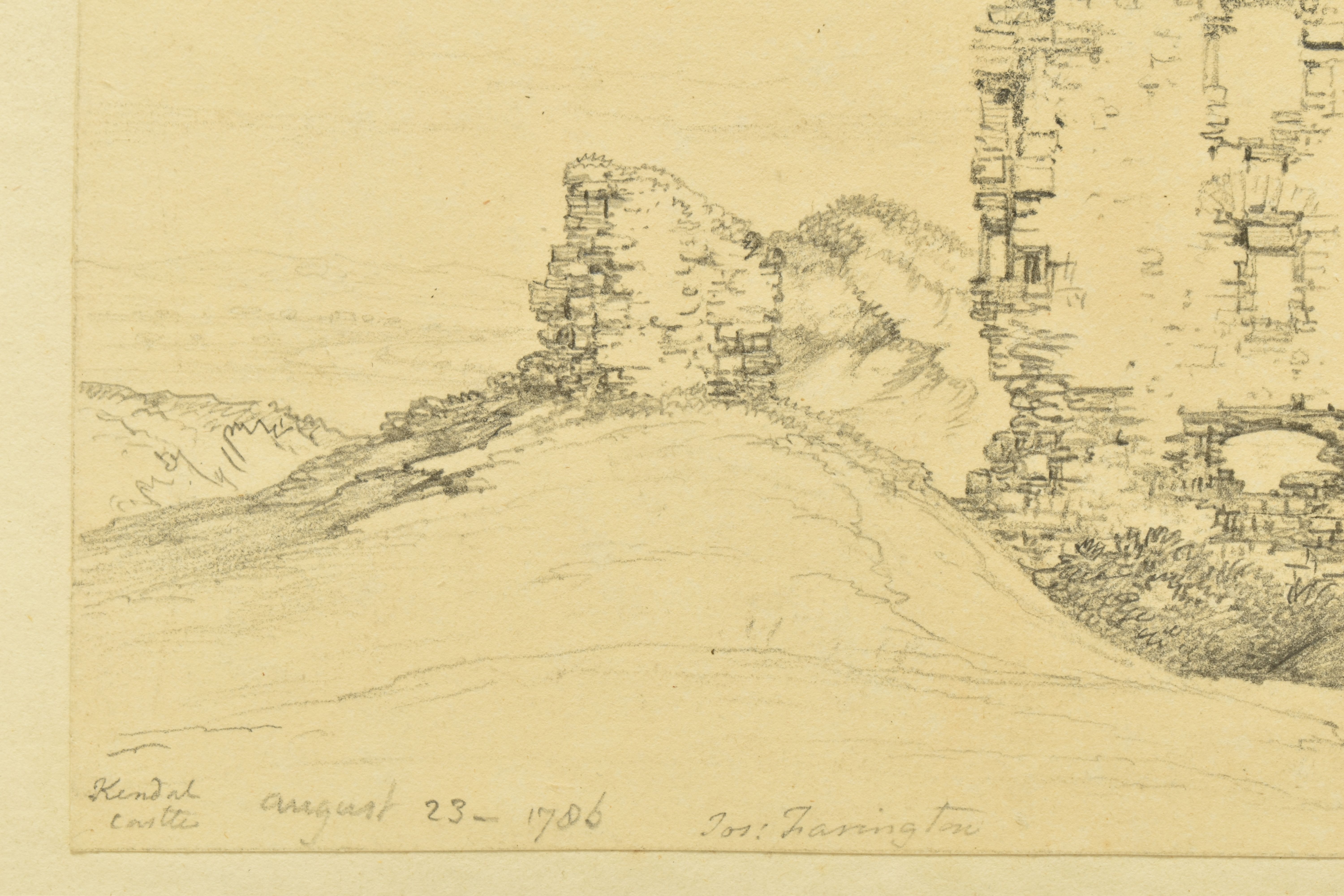 JOSEPH FARINGTON (1742-1821) 'KENDAL CASTLE' a pencil sketch depicting the castle ruins, signed - Image 3 of 16