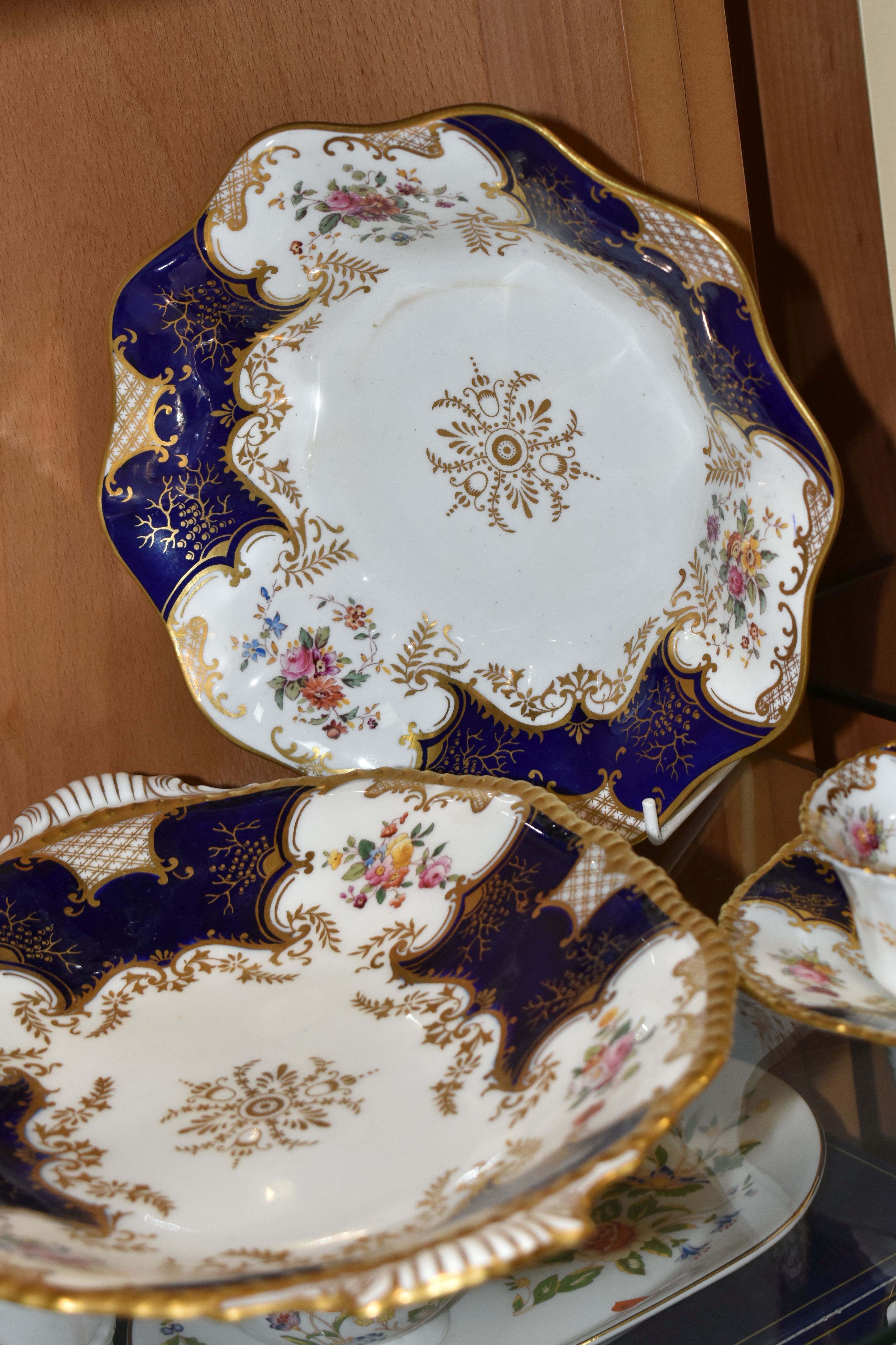 TWO COALPORT DISHES, together with a cup and saucer, cobalt blue panels, Y2665 pattern inside cup, - Image 2 of 5