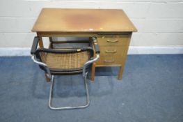 A MID CENTURY TEAK DESK, with three drawers, length 106cm x depth 64cm x height 76cm, along with a