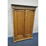 A FRENCH STYLE PINE PANELLED TWO DOOR WARDROBE, width 113cm x depth 57cm x height 176cm (condition