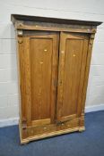 A FRENCH STYLE PINE PANELLED TWO DOOR WARDROBE, width 113cm x depth 57cm x height 176cm (condition