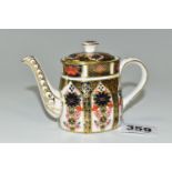 A ROYAL CROWN DERBY IMARI MINIATURE TEA POT AND COVER, in the 1128 pattern, printed and painted