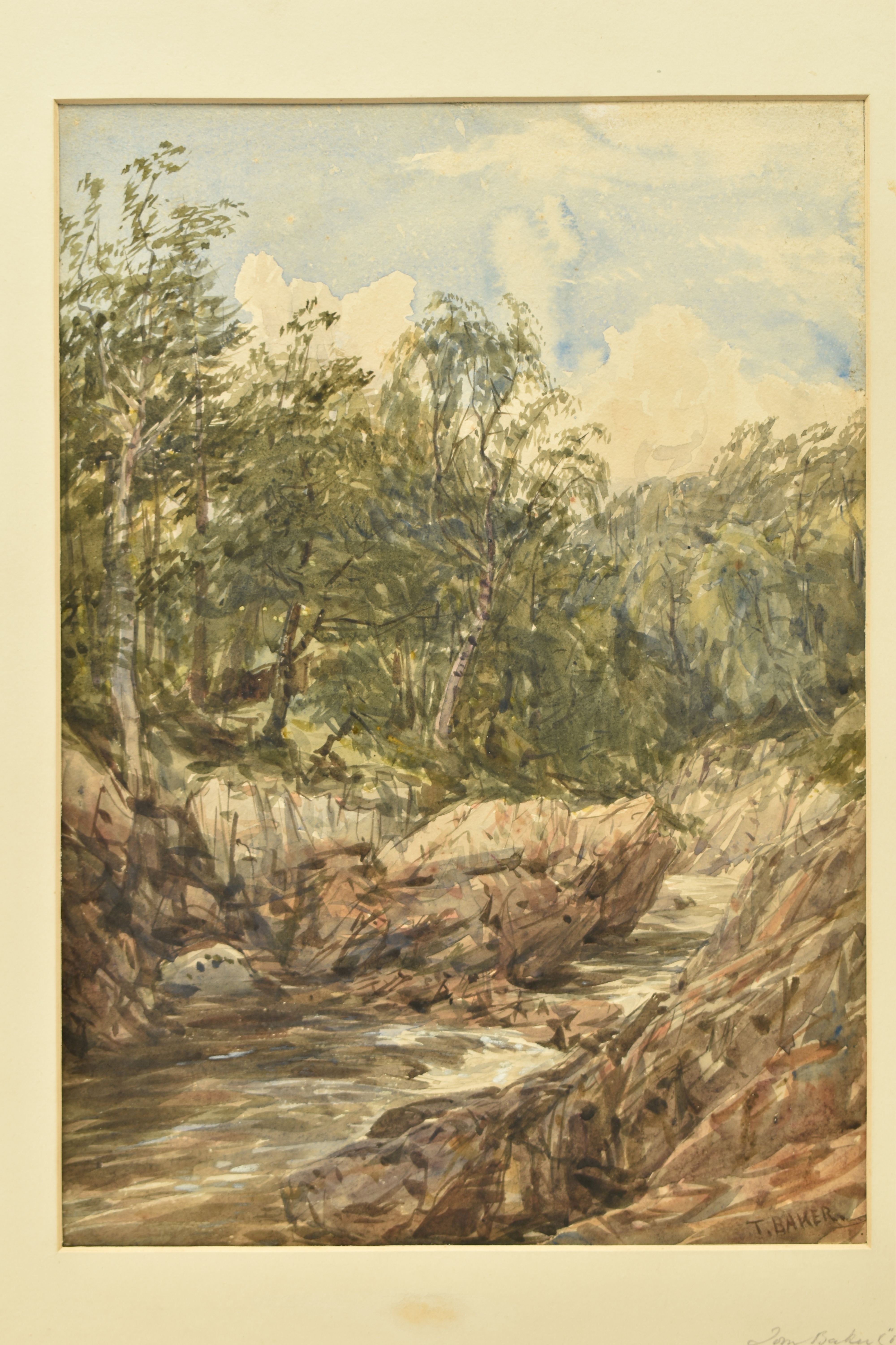 THOMAS BAKER OF LEAMINGTON (1809-1869) A RIVER LANDSCAPE, the rocky banks lined with trees, signed - Image 2 of 6