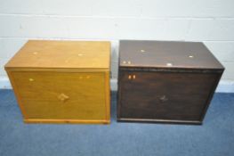 TWO OAK BLANKET CHESTS, with hinged lid and twin handles, largest width 79cm x depth 47cm x height