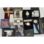 A BOX OF ASSORTED WRISTWATCHES, to include a ‘Stauer’ automatic moon phase, a ‘Casio’ Edifice, a ‘