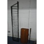 A MID CENTURY LADDERAX SINGLE SECTION MODULAR SHELVING SYSTEM, to include two metal laddered