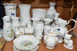 A COLLECTION OF AYNSLEY GIFTWARE, comprising 'Wild Tudor' and 'Cottage Garden' pattern vases, posy