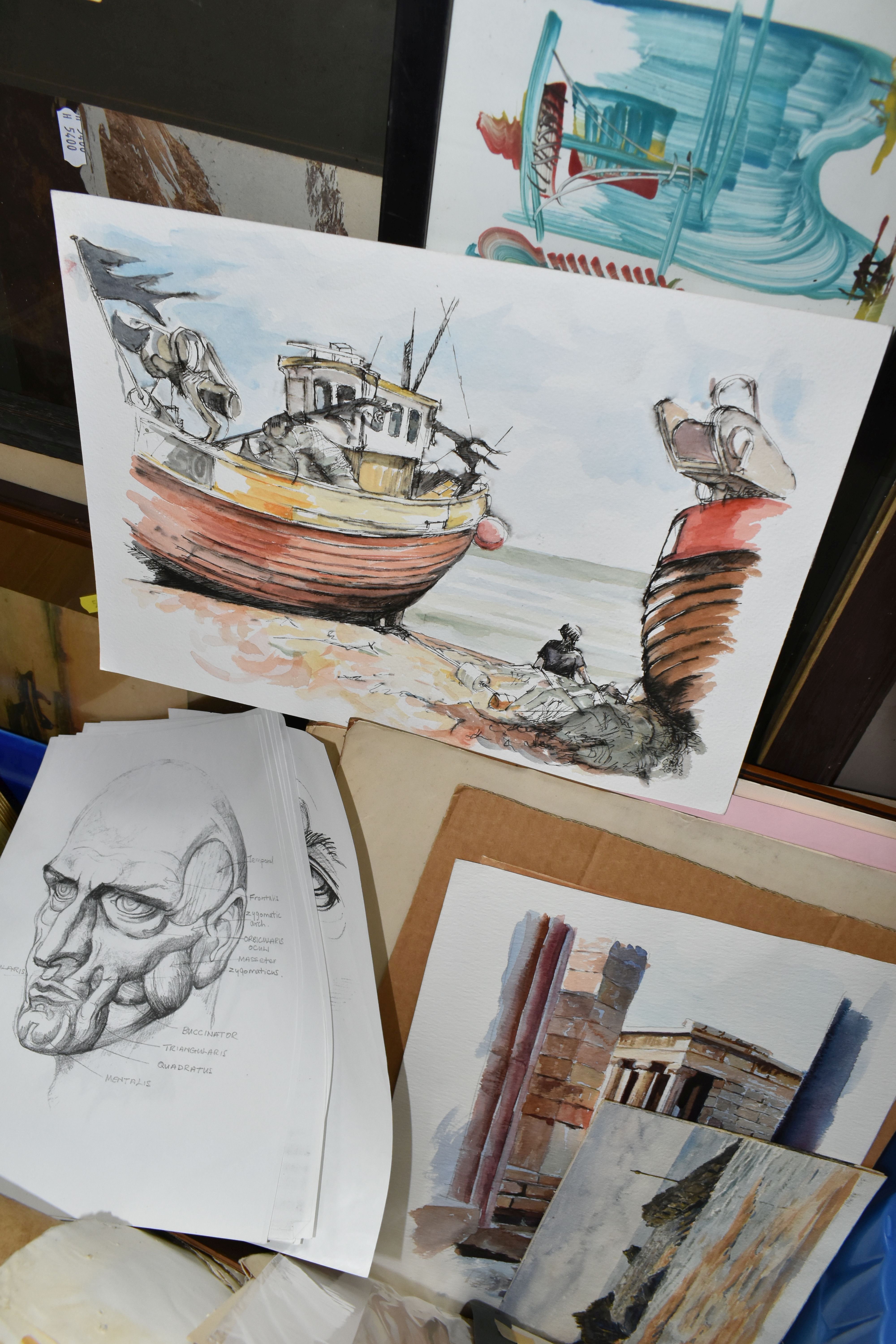 TWO BOXES AND LOOSE PAINTINGS AND PRINTS ETC, to include a small quantity of loose watercolours, - Image 6 of 9