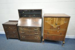 AN ART DECO WALNUT AND INLAID TWO DOOR CUPBOARD, width 76cm x depth 50cm x height 112cm, along